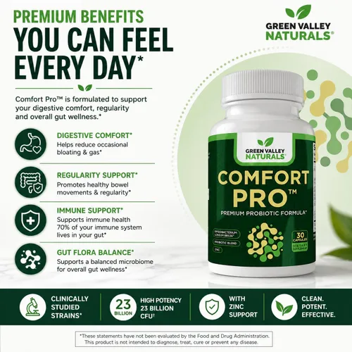 Vista 4 de ComfortPro™ Probióticos diarios para la salud digestiva Alivio del estreñimiento y apoyo de la hinchazón para mujeres y hombres Limpieza
