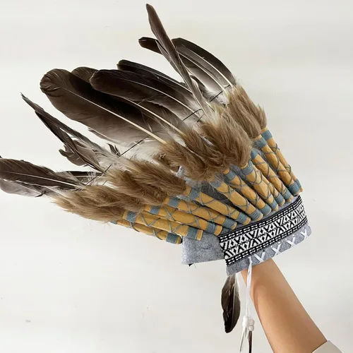 Vista 7 de Yinuoday Diadema de nativos americanos, tocado de plumas indias, accesorios para fotos, accesorios para la cabeza para niños y adultos, decoración