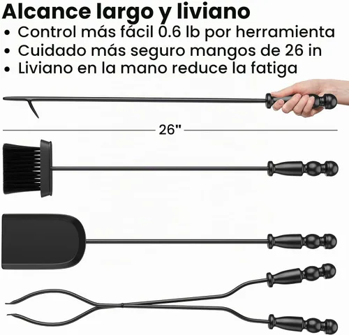 Vista 5 de GameXcel - Juego de herramientas para chimenea de 5 piezas, juego de herramientas de accesorios para chimenea con soporte, hierro forjado de 32