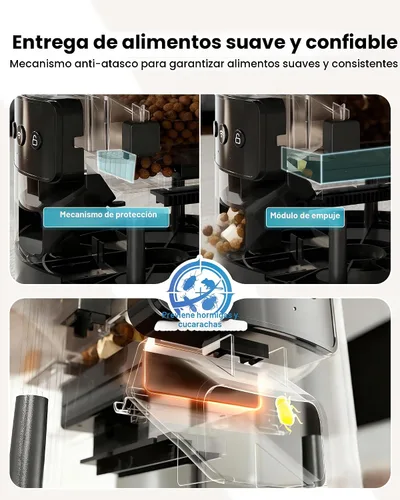 Vista 3 de Alimentador Automático para Gatos para 3 Gatos, Dispensador de Comida para Gatos de 6L/25 Tazas con Fuerte Sistema Anti-Atasco, Desecante de Doble