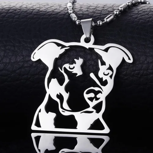 Vista 3 de Collar con colgante de cabeza de perro Pitbull Pit Bull American Staffordshire Bull Terrier de acero inoxidable sólido
