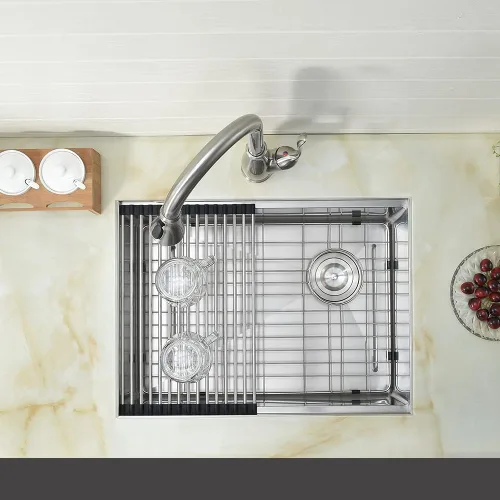 Vista 4 de Fregadero de cocina de montaje inferior, fregadero de cocina de acero inoxidable de 25 x 19 pulgadas, calibre 16, con estación de trabajo con tabla