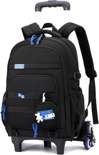 Vista 13 de Mochila con ruedas para niñas, mochila con ruedas para niños, mochila escolar con ruedas 2 ruedas - negro