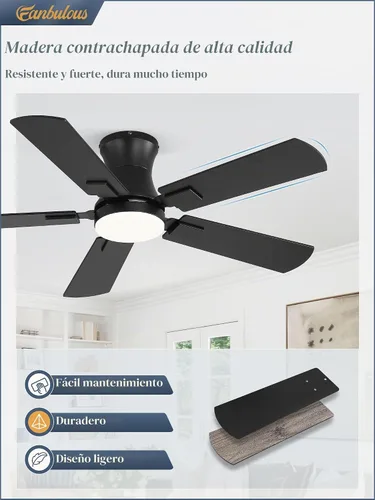 Vista 7 de Fanbulous Ventilador de techo de 42 pulgadas con luz, perfil bajo Negro