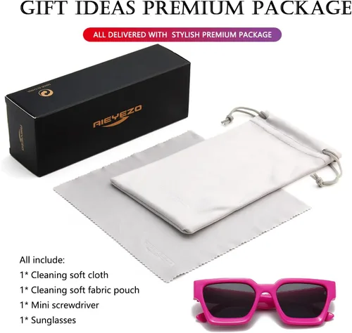 Vista 154 de AIEYEZO Gafas de sol cuadradas para mujeres y hombres, gafas de sol cuadradas con montura gruesa, estilo de diseñador simple