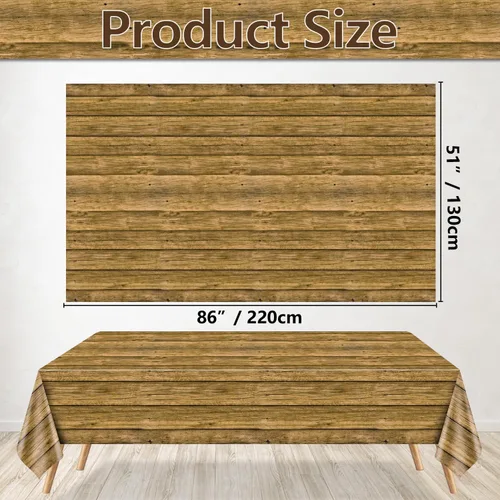 Vista 2 de 4 manteles de madera, manteles rústicos marrones, decoración de mesa rectangular para decoración rústica de fiesta de cumpleaños con temática