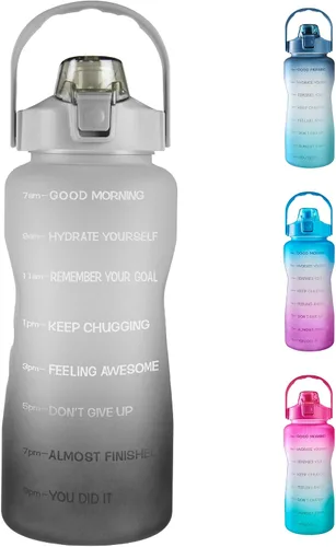 Vista 7 de EYQ Botella de agua potable gratuita sin fugas de 64 oz/128 oz con marcador de tiempo motivacional sin BPA para fitness, gimnasio y deportes al aire