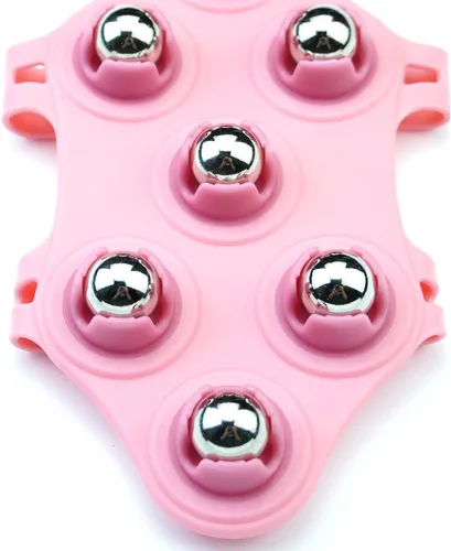 Vista 6 de Masajeador de guantes en forma de palma Manual de masaje de mano 7 Rodillo de 360 grados Bola de rodillo mental Rosa