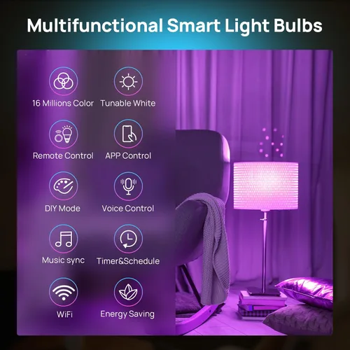 Vista 2 de Consciot Bombillas inteligentes con control remoto, bombilla LED que funciona con Alexa y Google Home, bombilla que cambia de color, bombillas A19