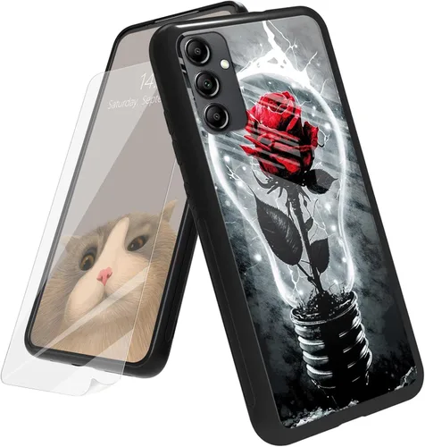 Vista 44 de Funda para Samsung Galaxy A12 5G con protector de pantalla, parte trasera de vidrio templado + TPU de silicona suave que absorbe los golpes