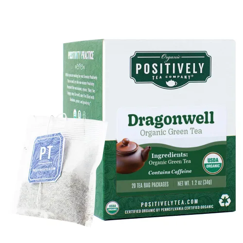 Vista 123 de Bolsas de hojas sueltas para té. Orgánicas por USDA. Positively Tea LLC.