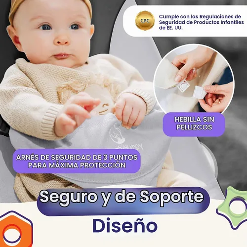 Vista 3 de ComfyBumpy Asiento Ergonómico Rebotador para Bebé - Estuche de Transporte de Viaje Adicional - Silla Rebotadora Segura y Portátil con Posiciones