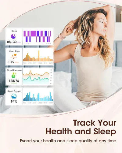 Vista 4 de Reloj inteligente para iPhone Android, relojes de fitness para gusanos con monitor de sueño/frecuencia cardíaca/spO2/presión arterial, reloj