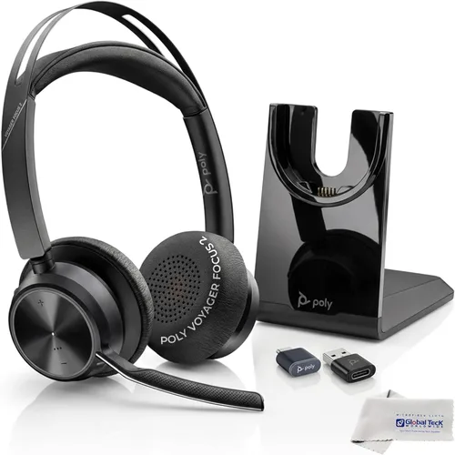 Vista 11 de Poly Voyager Focus 2 UC - Auriculares inalámbricos para oficina, un dispositivo que conecta todo, incluyendo escritorio, PC y teléfono inteligente