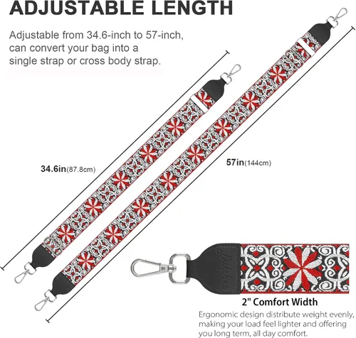 Vista 4 de Purse Strap, Jacquard Embroidered 2" Wide Soft Cotton & Leather Ends Purse Straps Replacement Crossbody Bag Straps (Jacquard Orange White)