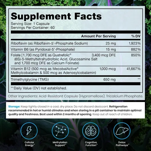 Vista 2 de Pure Therapro Rx Metil B Complete, Complejo de Vitamina B, 60 Cápsulas