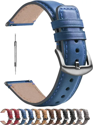 Vista 43 de Fullmosa Correa de reloj de liberación rápida de 0.866 in, 0.787 in y 0.709 in, bandas de cuero bruñido para Samsung Galaxy Watch/Garmin Watch