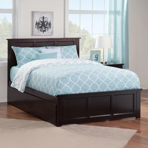 Vista 3 de AFI, Madison - Cama de plataforma de almacenamiento matrimonial con estribo a juego, color espresso