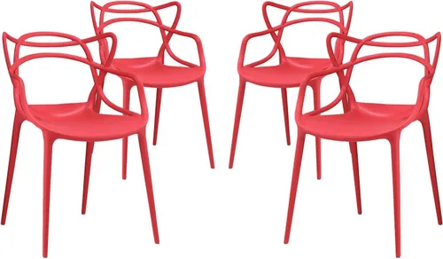 Vista 5 de Modway Enredado moderno moldeado plástico cuatro sillas de comedor en verde
