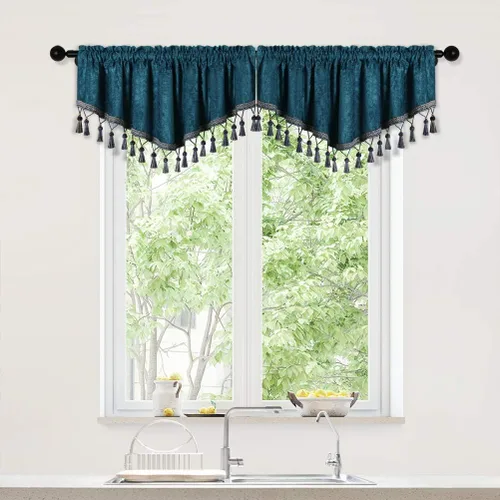 Vista 30 de ELKCA Cortinas de doble cara de felpilla para ventana de cocina, 52x18, bolsillo para barra, cenefa color beige para sala de estar, paquete de 1