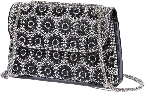 Vista 4 de Bolso de mano de cristal con diamantes de imitación de flores, bolsa de hombro brillante para boda, graduación, fiesta, novia, invitada, caja