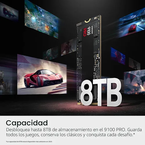 Vista 8 de Samsung SSD 9100 PRO 1TB, PCIe 5.0x4 M.2 2280, hasta 14,700MB/s