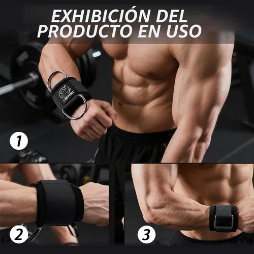 Vista 7 de J Bryant Puños de muñeca para elevación lateral de máquina de cable, correas de doble anillo en D resistentes con neopreno acolchado, cómodo soporte