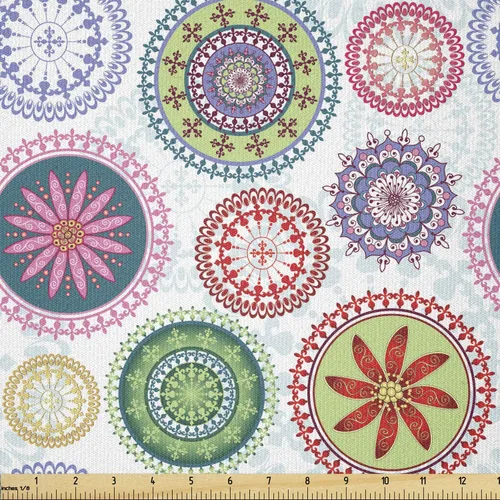 Vista 74 de Ambesonne Tela para Amantes de los Perros por Yarda, Perro Salchicha de Dibujos Animados Dachshund Cachorro con Pijamas a Rayas Flores y Mariposas