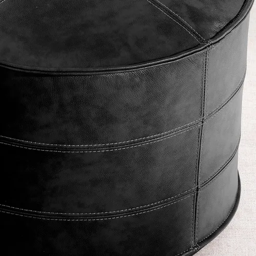 Vista 7 de Otomano Redondo de Cuero, Otomano Relleno Hecho a Mano, Puf de Cuero Genuino, Puf Reposapiés, Asiento Cómodo y Suave para Sala de Estar y Dormitorio