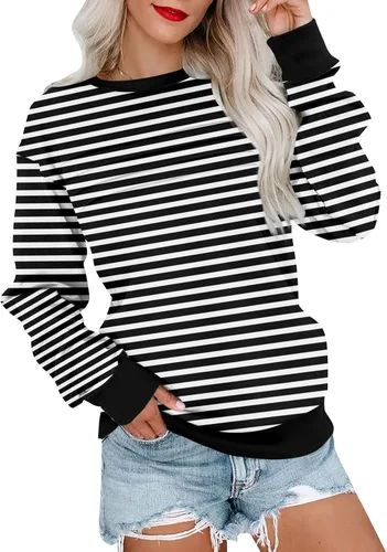 Vista 13 de Sudaderas para mujer, cuello redondo, manga larga, suave, ajuste holgado, ropa de primavera y otoño 2026, S-2XL