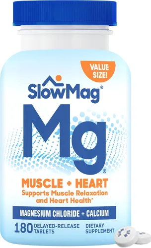 Vista 2 de SlowMag Muscle + Heart Cloruro de magnesio con suplemento de calcio para apoyar la relajación muscular y fórmulas Jarrow MagMind Brain Health