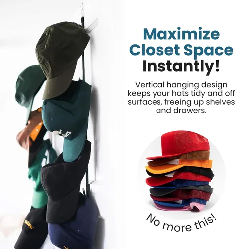 Vista 3 de Jokari Organizador de gorras para colocar sobre la puerta, paquete de 2 unidades con capacidad para hasta 16 sombreros de béisbol, sistema