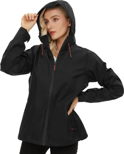 Vista 4 de Chaqueta de lluvia para mujer ligera impermeable con capucha cortavientos ajustable rompevientos