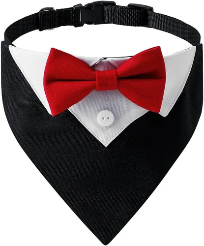 Vista 11 de Collar de perro de esmoquin para boda, compromiso y cumpleaños, collar bandana formal para perro disfraz con corbata de moño y hebilla ajustable