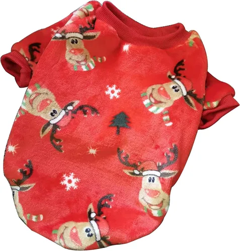 Vista 2 de Ropa para perros, pijamas de Navidad para perros, ropa de bulldog francés, abrigos cálidos con patrón de ciervos para cachorros, perros pequeños