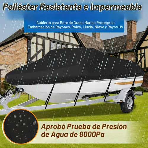 Vista 4 de iCOVER - Funda para lancha remolcable, resistente, impermeable, lona, grado marino, apta para lanchas de pesca y esquí, V-Hull, de 14-16 pies