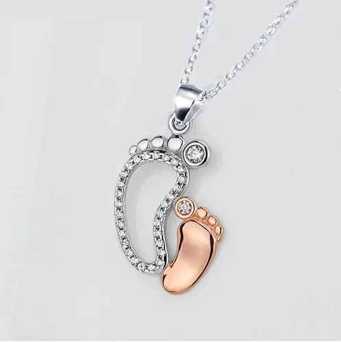 Vista 3 de Caiyao - Collar con colgante de huella de pies de bebé, tamaño grande, tamaño pequeño, a juego, para mujeres, niños, joyería de afecto familiar