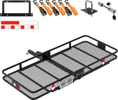 Vista 9 de Mockins Portaequipajes de enganche de remolque resistente de 60"x20"x6" con soporte para placa de matrícula y bolsa de carga impermeable de 16 pies