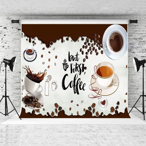 Vista 2 de Fondo de fotografía para cafetería, fondo marrón y blanco, decorativo, 7x5 pies, cabina de fotos, accesorios de decoración de sala de fotos