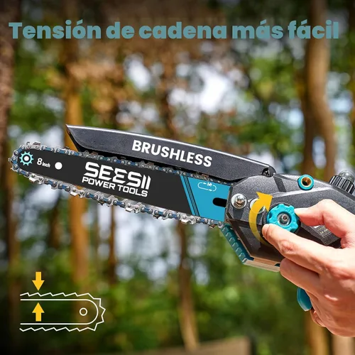 Vista 7 de SEESII Mini motosierra inalámbrica, de 8 pulgadas y 6 pulgadas, motosierra eléctrica con 2 baterías y engrasador automático, motosierra de mano sin