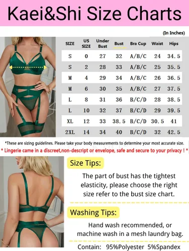 Vista 6 de Lenceria con liguero para mujer, conjunto de encaje traslúcido y sexy de 4piezas
