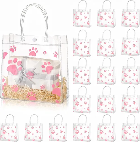 Vista 8 de Teling Paquete de 20 bolsas de regalo de PVC transparente con asa de perro con asa, bolsas de plástico reutilizables transparentes para cachorros