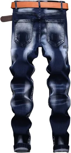 Vista 2 de NC Pantalones vaqueros para hombre rasgados pantalones de mezclilla rectos Slim Fit Regular Distressed Comfort Flex