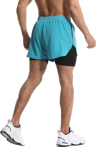 Vista 3 de OEBLD Mens Running Shorts 3 Inch Workout Gym 2-in-1 Pants Athletic Compression Tights