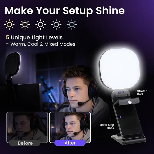 Vista 7 de Kit de transmisión de cámara web con micrófono USB RGB y luz LED, paquete de cámara de transmisión de 1080P 30FPS para Twitch, YouTube, podcasting