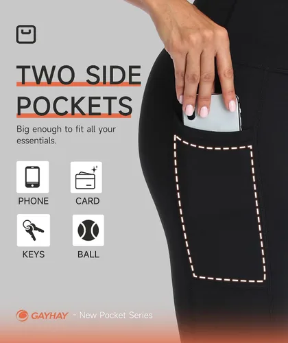 Vista 4 de GAYHAY Paquete de 3 leggings con bolsillos para mujer, cintura alta, control de abdomen, pantalones de yoga negros para entrenamiento, gimnasio