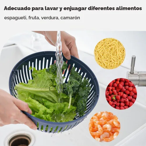 Vista 4 de Molinillo de ensalada de acero inoxidable, 5.3 cuartos de galón con base antideslizante, botón de drenaje y parada, lavadora y secadora de frutas
