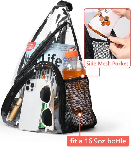 Vista 5 de HULISEN Bolsa de PVC transparente aprobada para estadios, mochila con correa ajustable, Bolsa de bandolera transparente