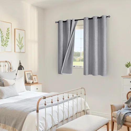 Vista 3 de YoungsTex Cortinas opacas de lino gris para dormitorio, 38 x 45 pulgadas, cortinas texturizadas con bloqueo de calor y luz completa, persianas