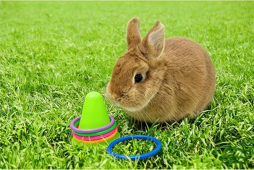 Vista 6 de Juguete interactivo de conejo para conejos, anillo de conejo, anillo de entrenamiento de 5 conejos, juguete adecuado para juegos en interiores